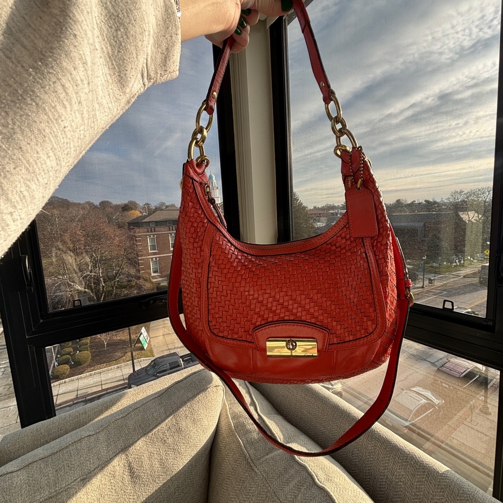 Coach Kristin orange vintage Woven Leather Shoulder Bag